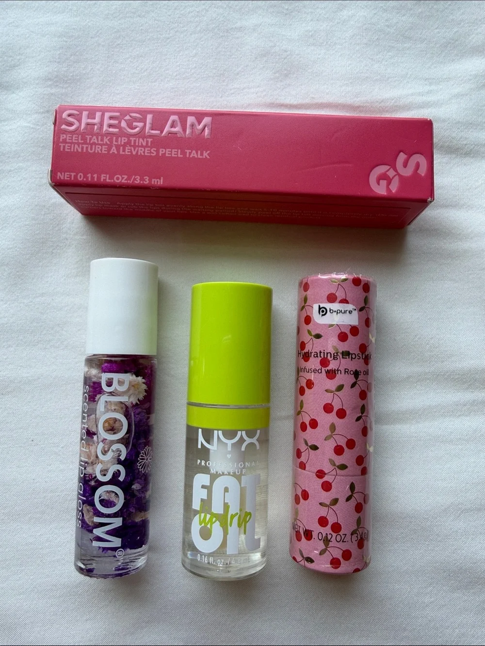 Bundle/ glam Pink & Cherry Lip Tint Trio with Clear Gloss